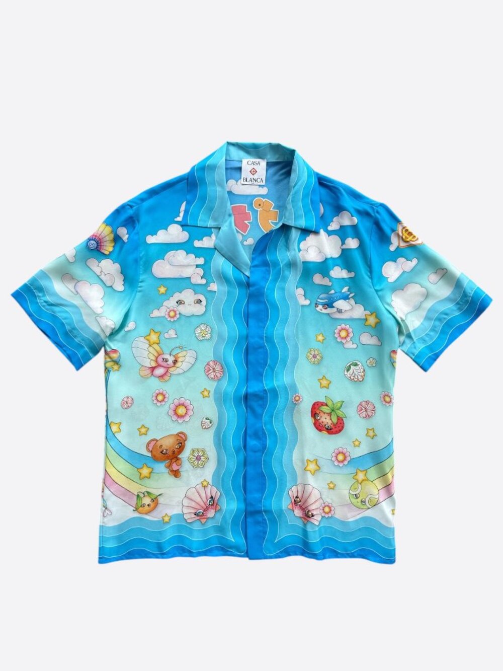 Casablanca Blue & Multicolor Kawaii Graphic Silk Button Up Shirt